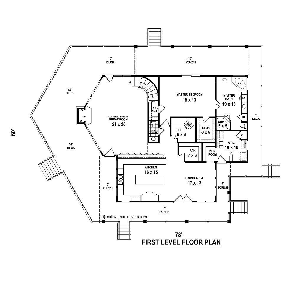 Floor Plan First Story of Country Plan #170-1290