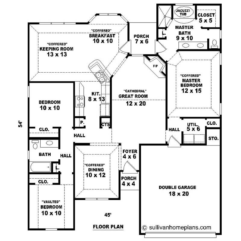 Floor Plan First Story of Southern Plan #170-1299
