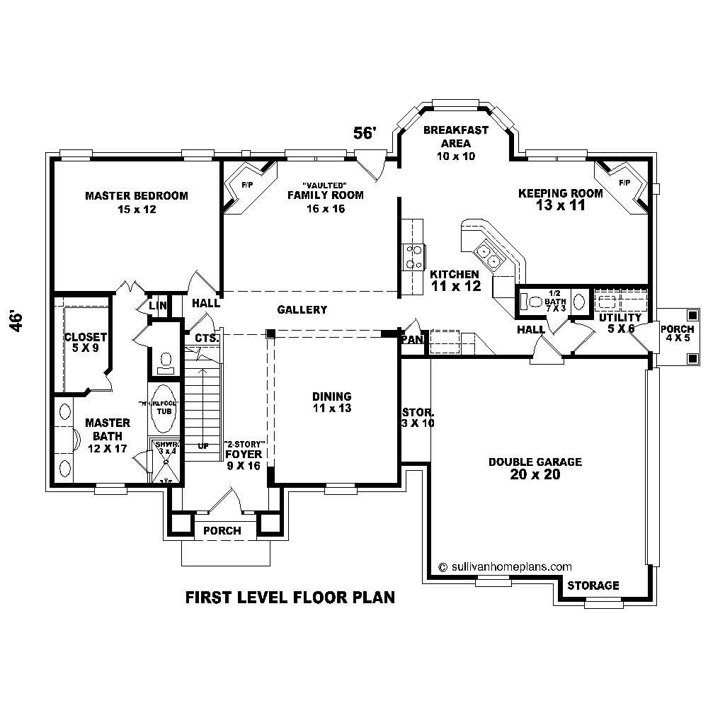 Floor Plan First Story of Traditional Plan #170-1302