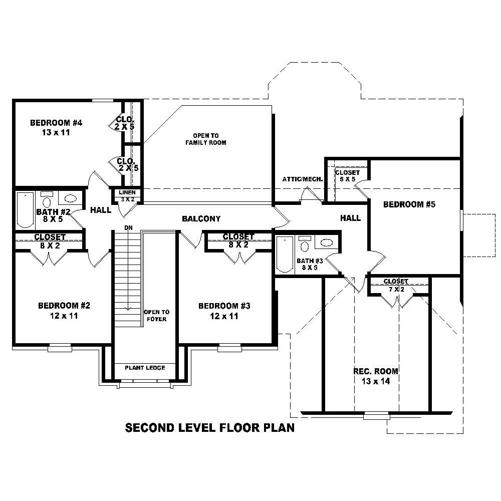 Floor Plan Second Story of Traditional Plan #170-1302