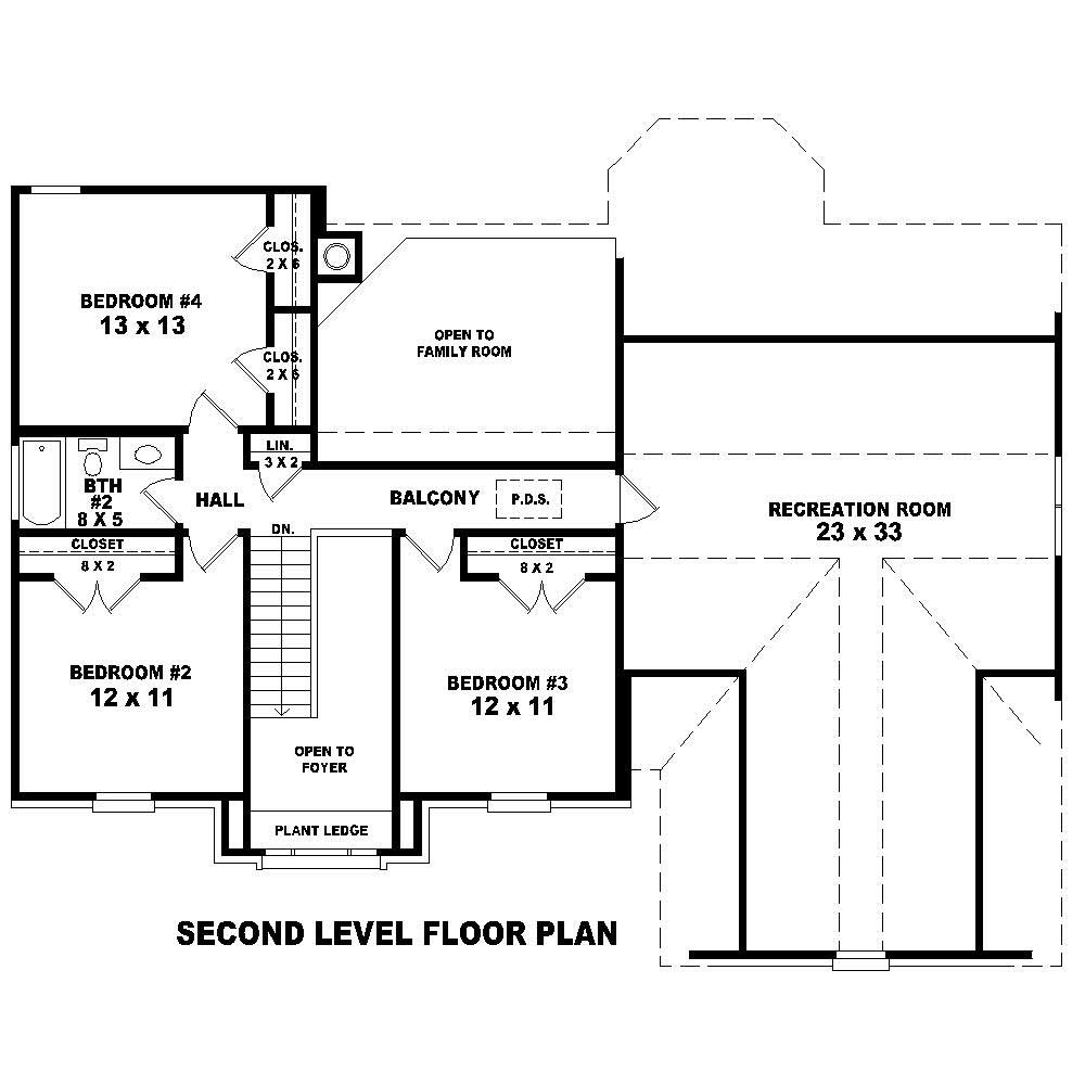 Floor Plan Second Story of Traditional Plan #170-1305