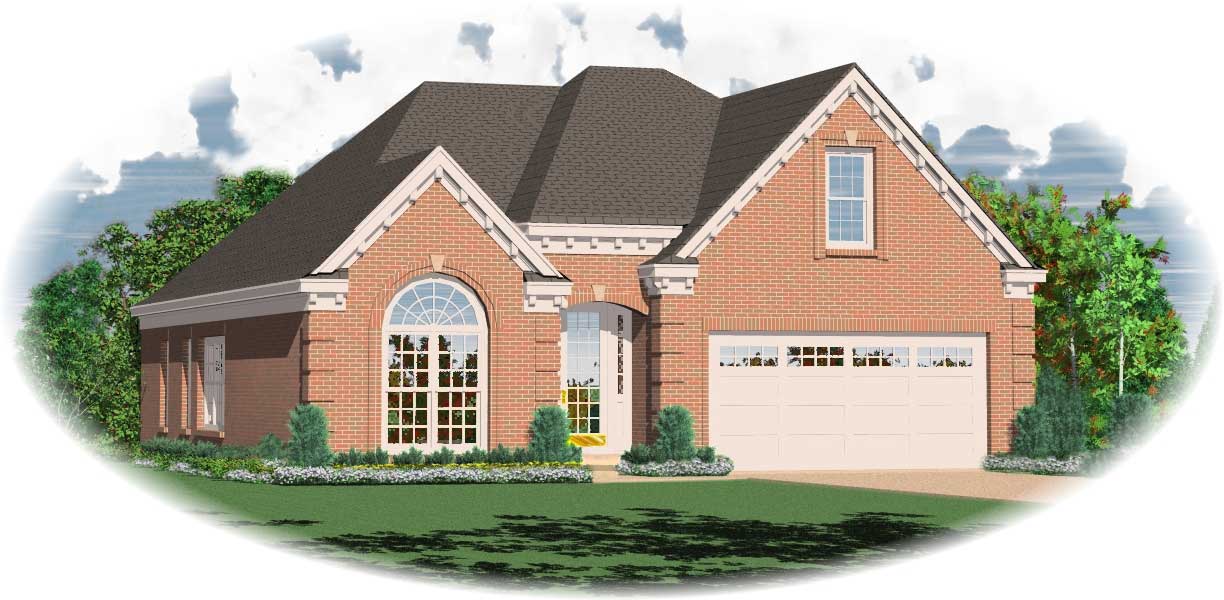 Front view of French home (ThePlanCollection: House Plan #170-1309)