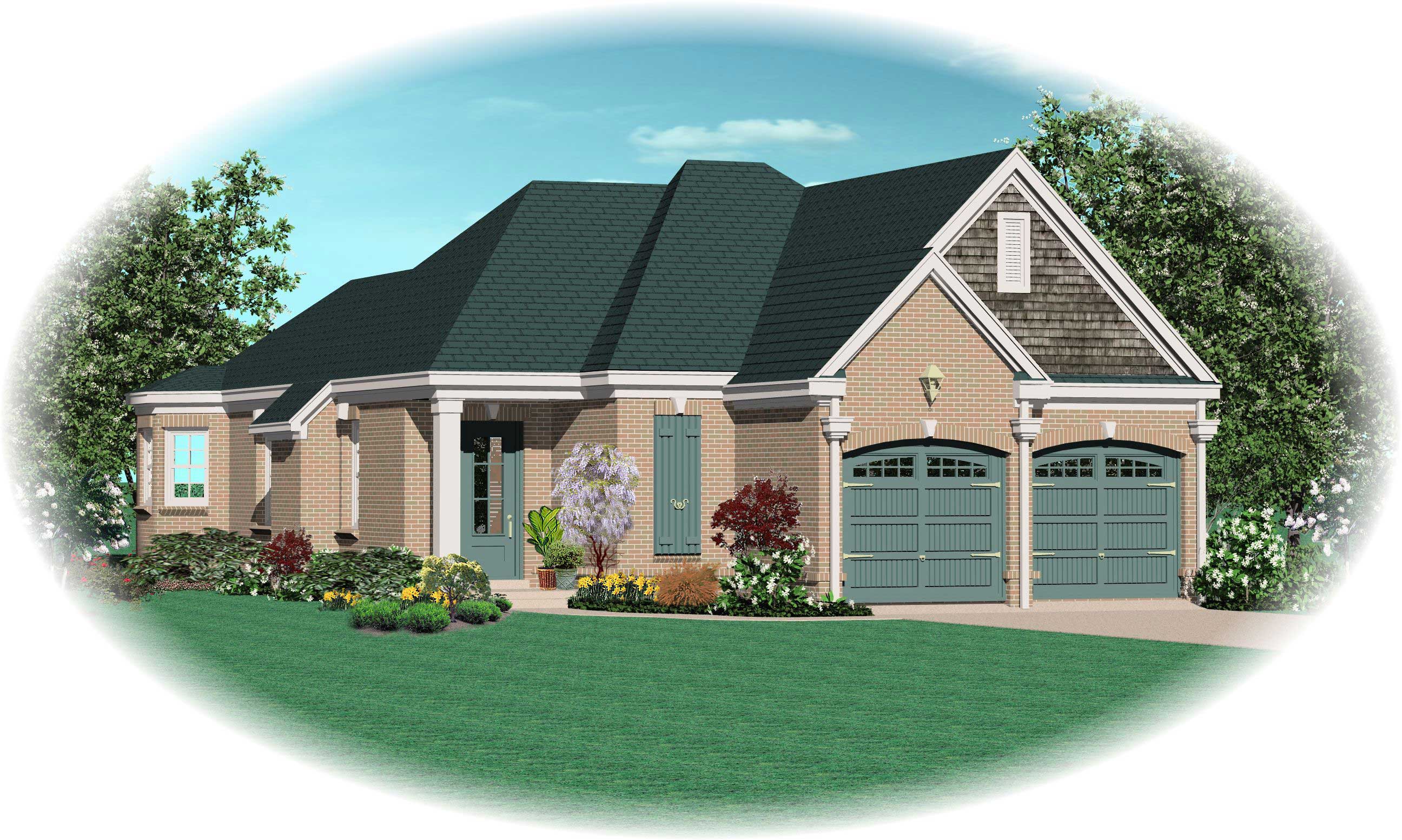 Front view of Country home (ThePlanCollection: House Plan #170-1310)
