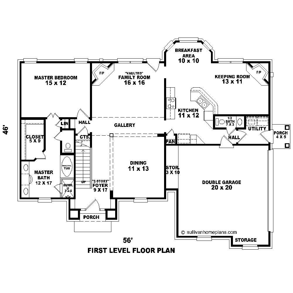Floor Plan First Story of Traditional Plan #170-1316