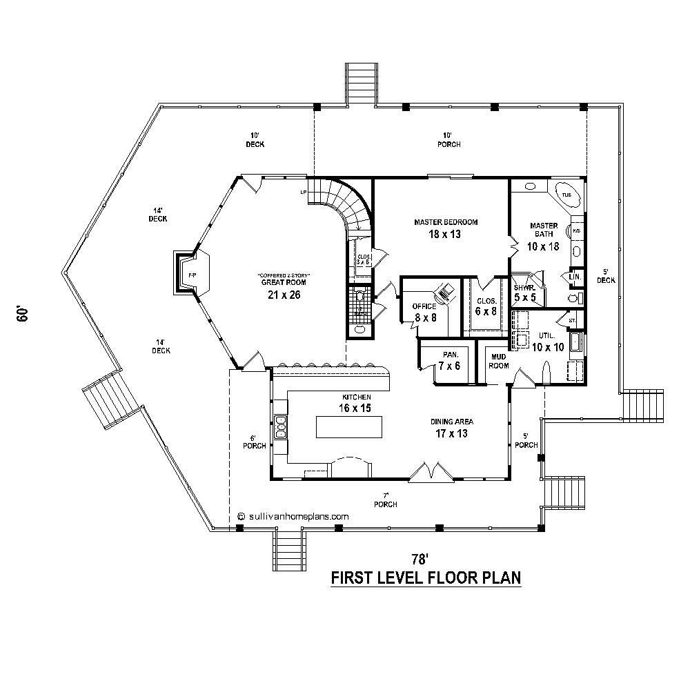 Floor Plan First Story of Country Plan #170-1323