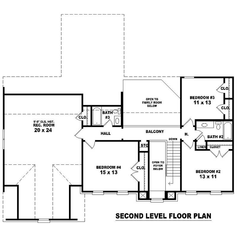 Floor Plan Second Story of Southern Plan #170-1325