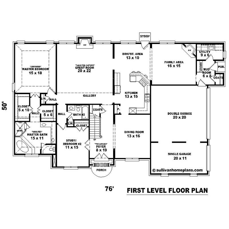 Floor Plan First Story of Southern Plan #170-1331