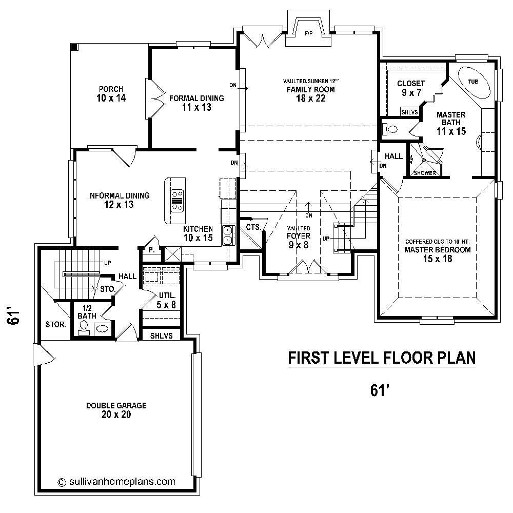 Floor Plan First Story of French Plan #170-1334