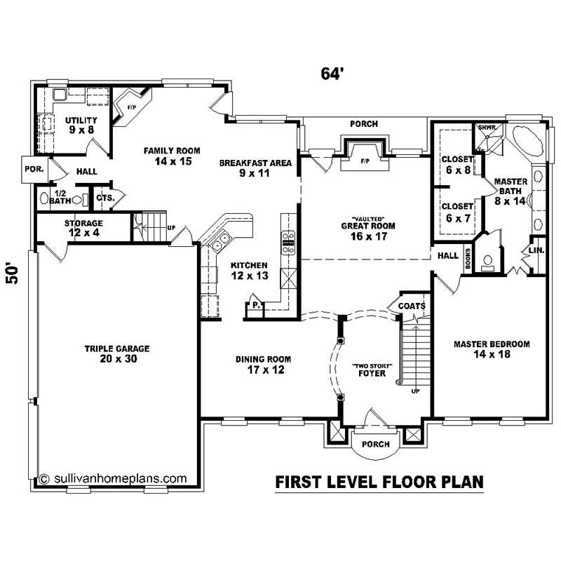 Floor Plan First Story of Southern Plan #170-1346