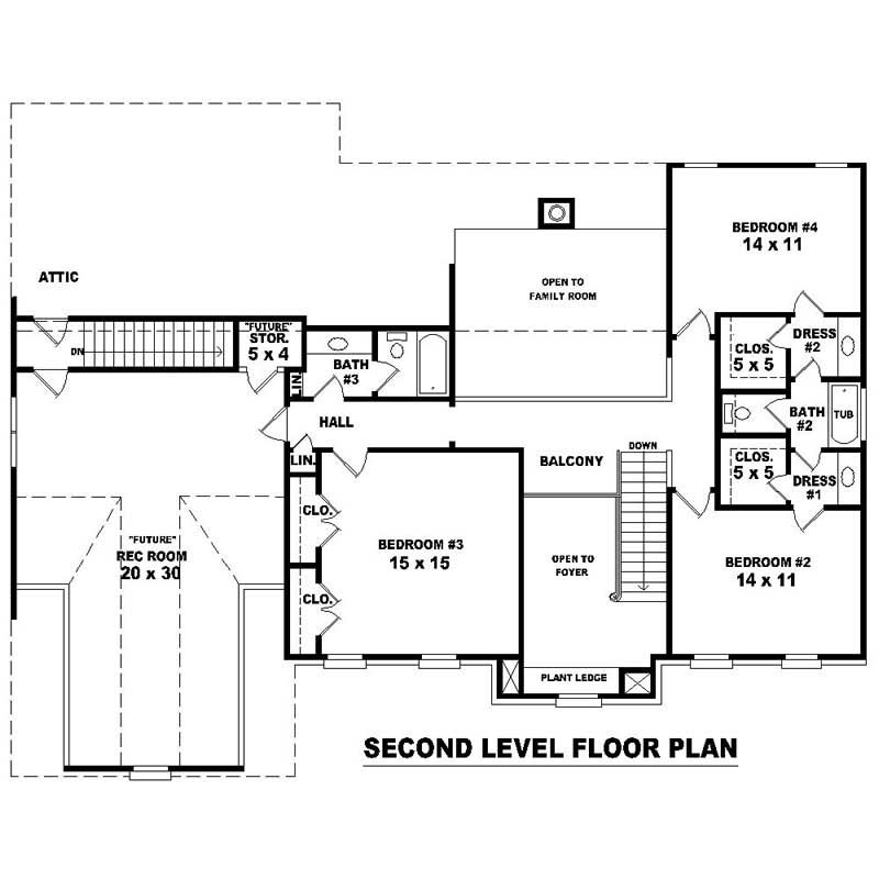 Floor Plan Second Story of Southern Plan #170-1346