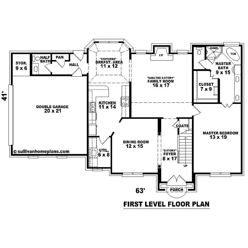 Floor Plan First Story of Southern Plan #170-1351