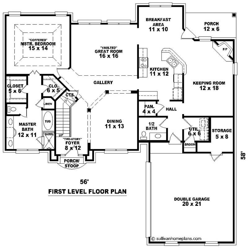 Floor Plan First Story of Southern Plan #170-1358
