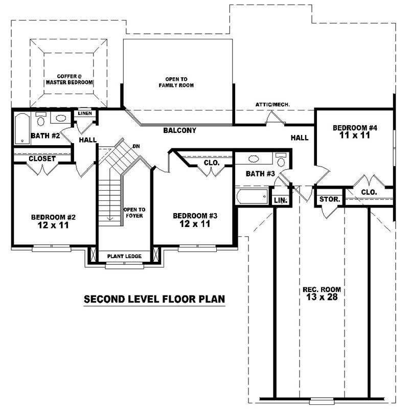 Floor Plan Second Story of Southern Plan #170-1358