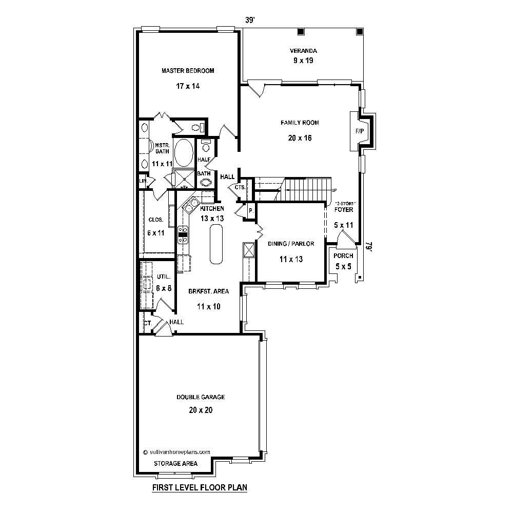 Floor Plan First Story of French Plan #170-1368
