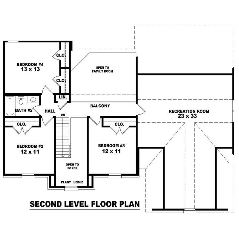 Floor Plan Second Story of Southern Plan #170-1372