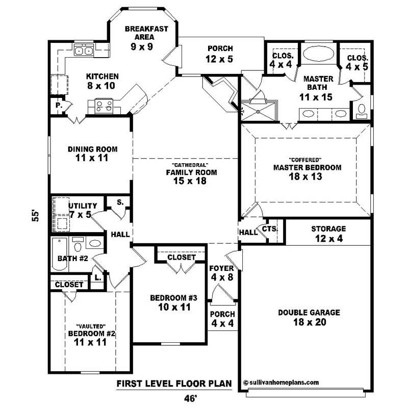 Floor Plan First Story of Southern Plan #170-1375