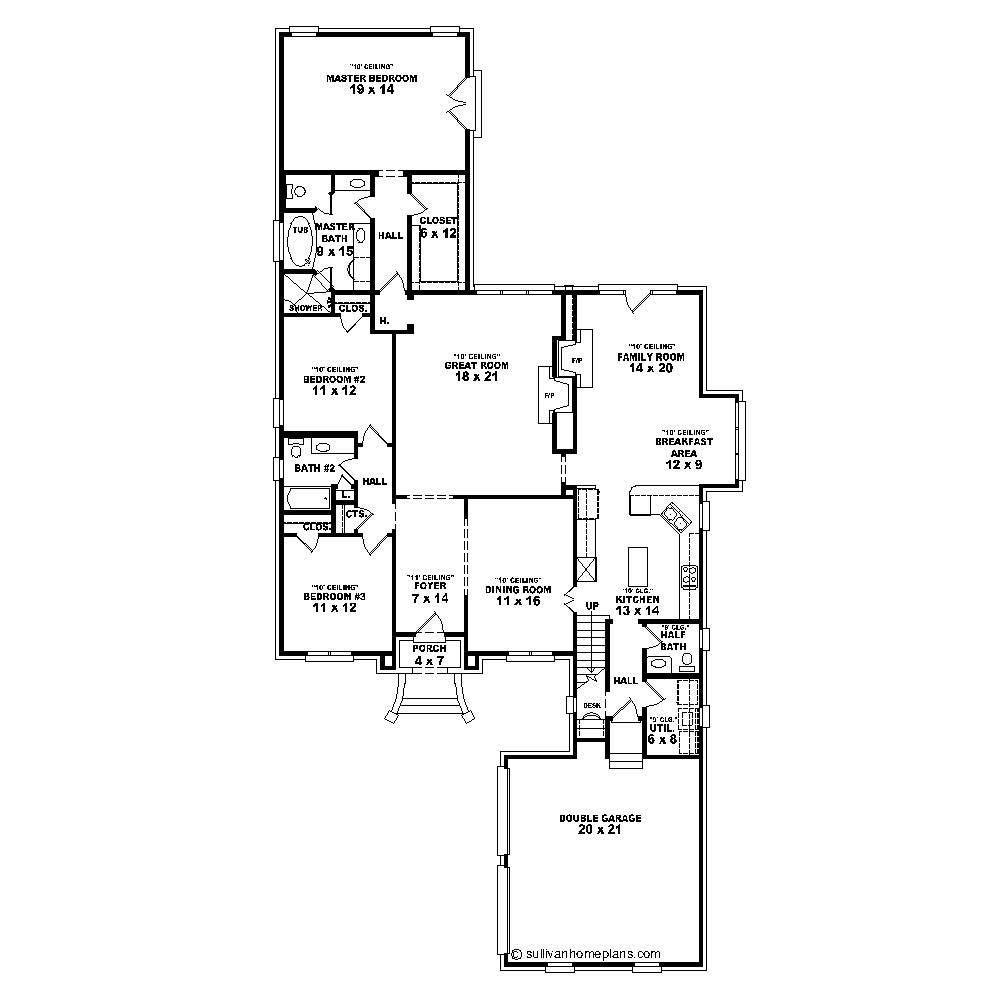 Floor Plan First Story of French Plan #170-1382
