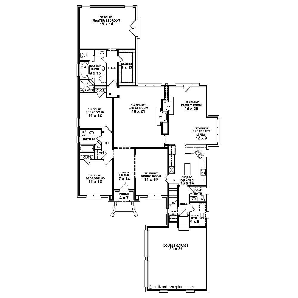 Floor Plan First Story of French Plan #170-1383