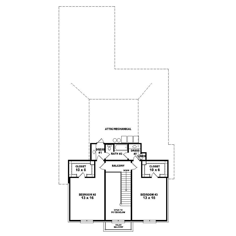 Floor Plan Second Story of Traditional Plan #170-1384