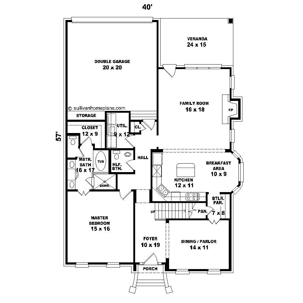 Floor Plan First Story of French Plan #170-1388