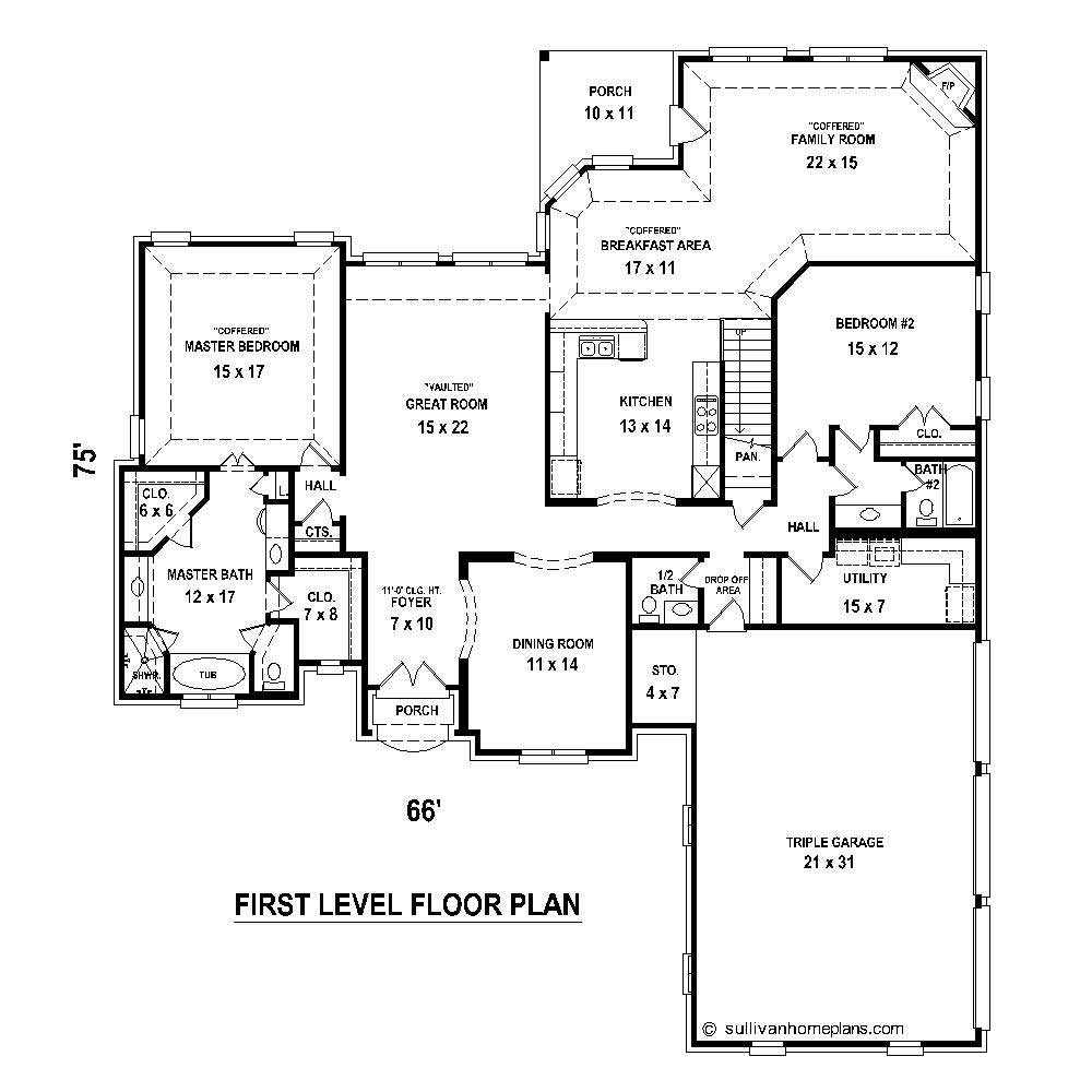 Floor Plan First Story of Country Plan #170-1389