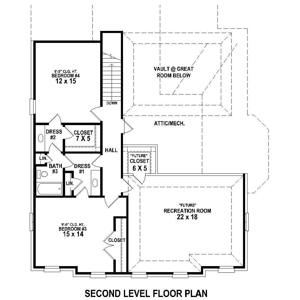 Floor Plan Second Story of Traditional Plan #170-1392