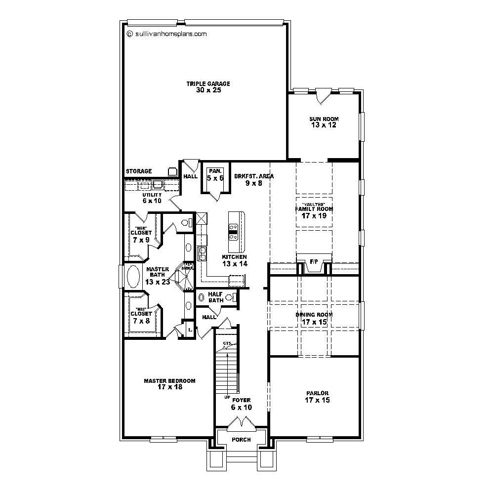 Floor Plan First Story of Country Plan #170-1412