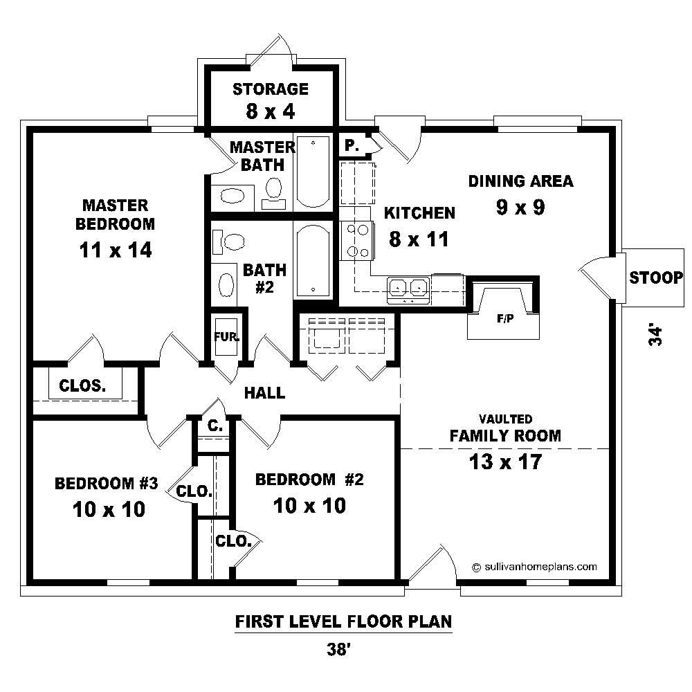 Floor Plan First Story of Small House Plans #170-1417