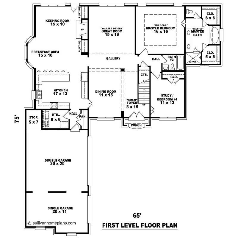 Floor Plan First Story of Southern Plan #170-1427