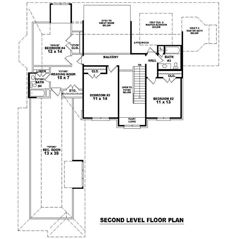 Floor Plan Second Story of Southern Plan #170-1427