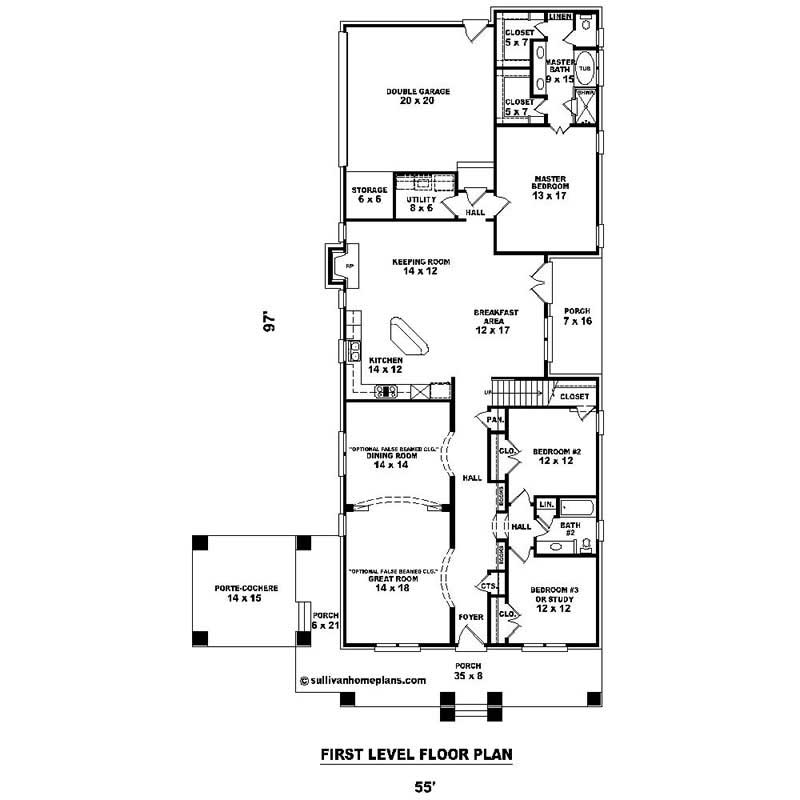 Floor Plan First Story of Southern Plan #170-1431