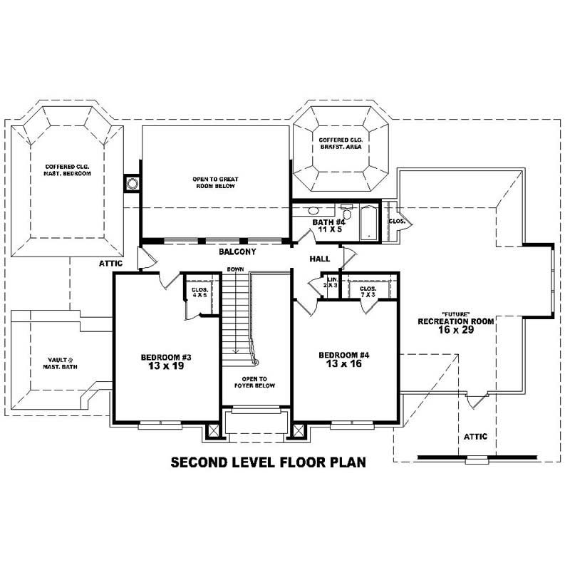 Floor Plan Second Story of Southern Plan #170-1434