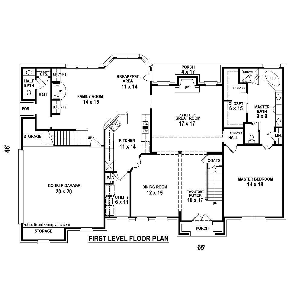 Floor Plan First Story of French Plan #170-1445