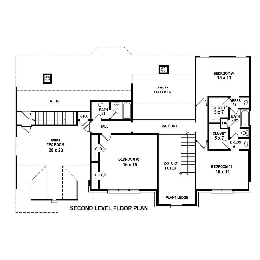 Floor Plan Second Story of French Plan #170-1445