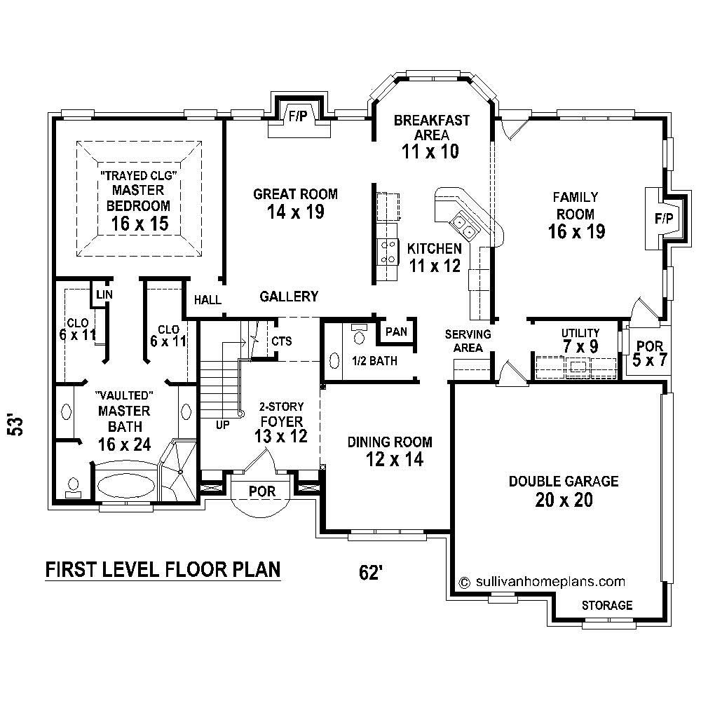Floor Plan First Story of French Plan #170-1454