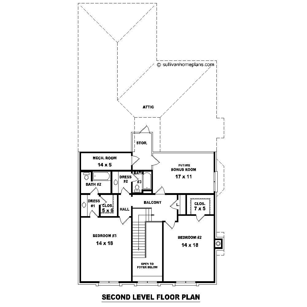 Floor Plan Second Story of French Plan #170-1457