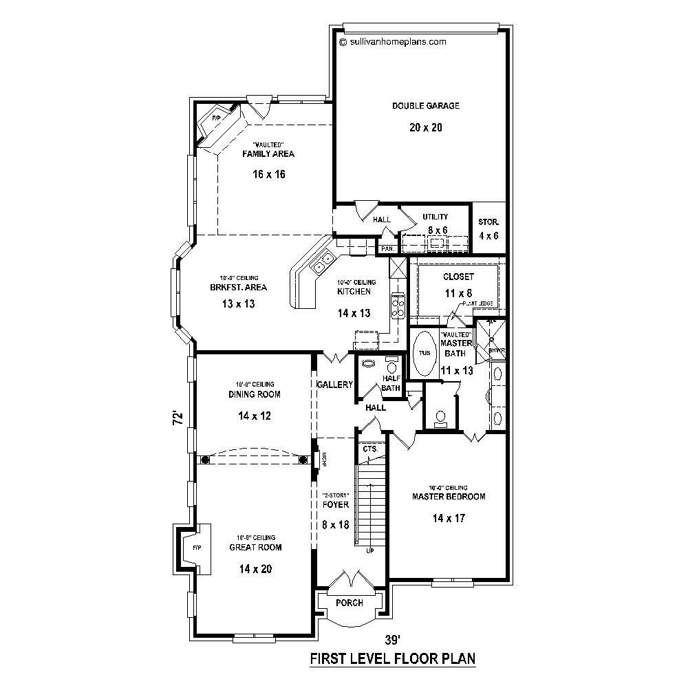 Floor Plan First Story of French Plan #170-1458