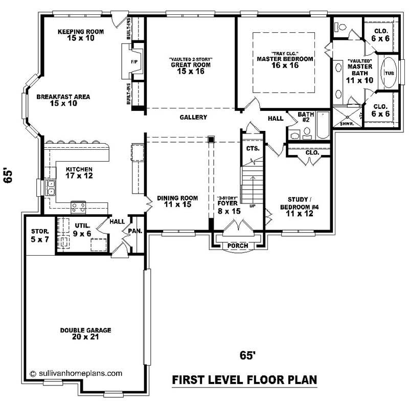 Floor Plan First Story of Southern Plan #170-1460