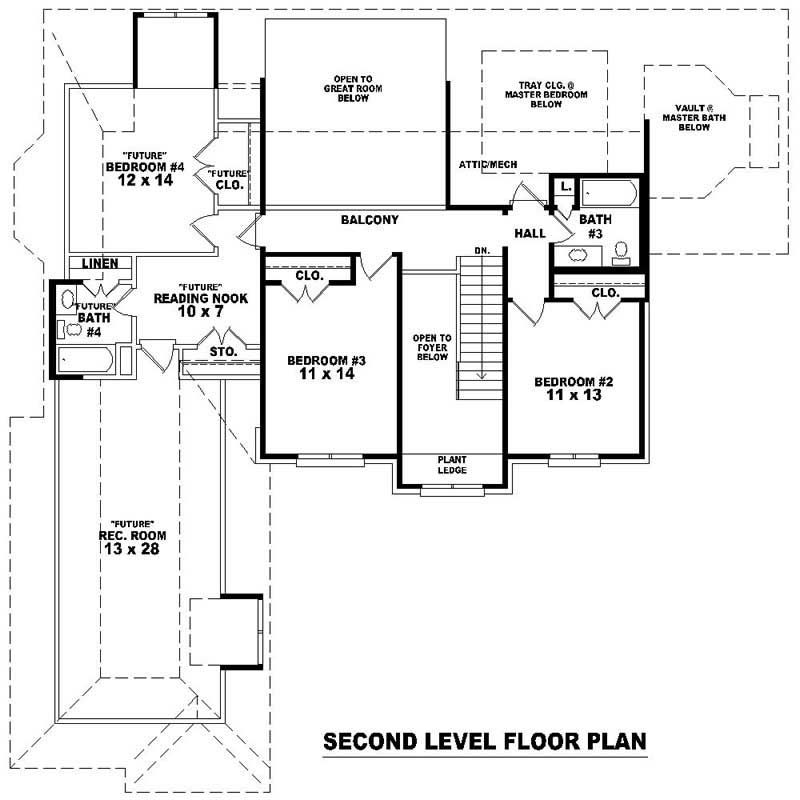 Floor Plan Second Story of Southern Plan #170-1460