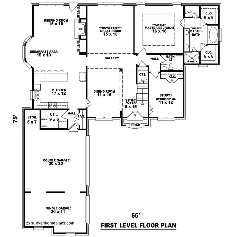 Floor Plan First Story of Southern Plan #170-1462