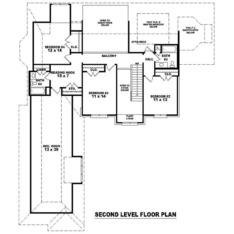 Floor Plan Second Story of Southern Plan #170-1462