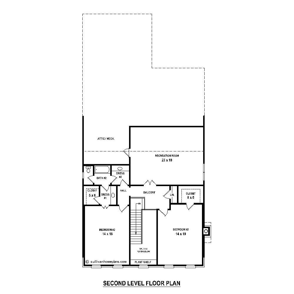 Floor Plan Second Story of French Plan #170-1463