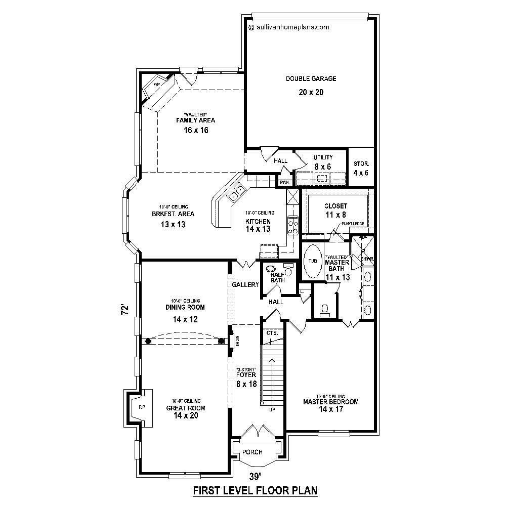 Floor Plan First Story of French Plan #170-1465