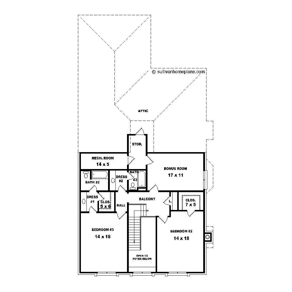 Floor Plan Second Story of French Plan #170-1468