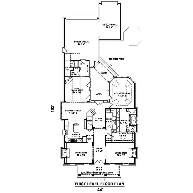 Floor Plan First Story of Southern Plan #170-1477