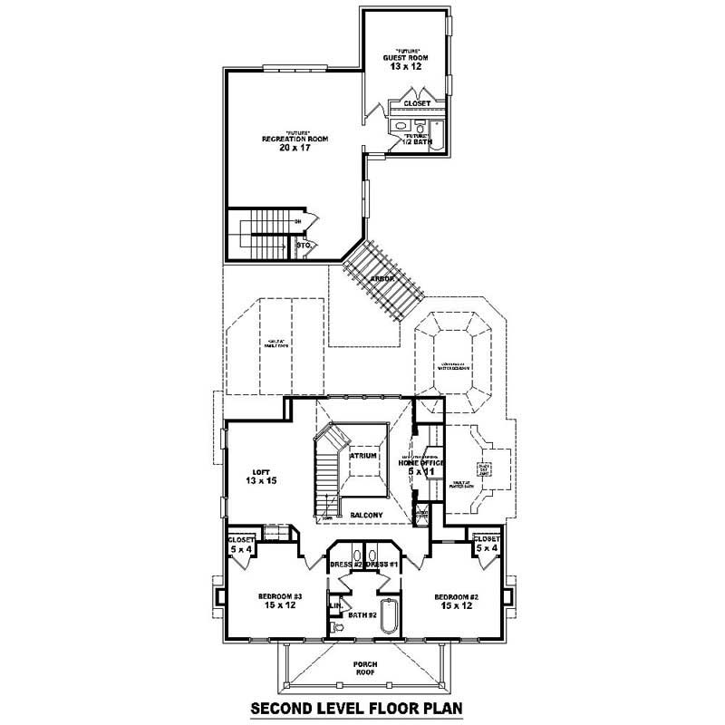 Floor Plan Second Story of Southern Plan #170-1477