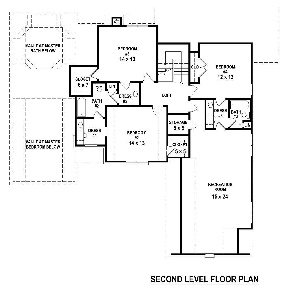 Floor Plan Second Story of French Plan #170-1478