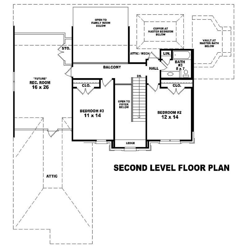 Floor Plan Second Story of Southern Plan #170-1480