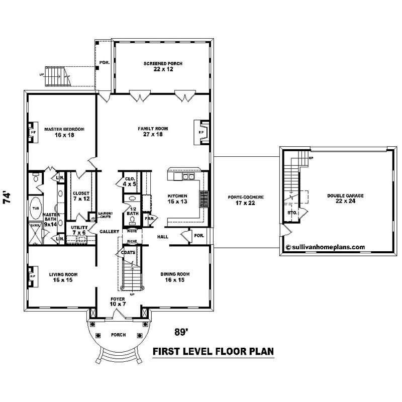 Floor Plan First Story of Southern Plan #170-1482