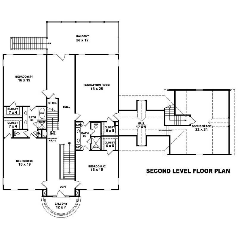 Floor Plan Second Story of Southern Plan #170-1482